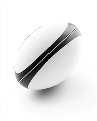 Clean Studio Shot of a White Rugby Ball with Black Stripes on a White Background for Sports