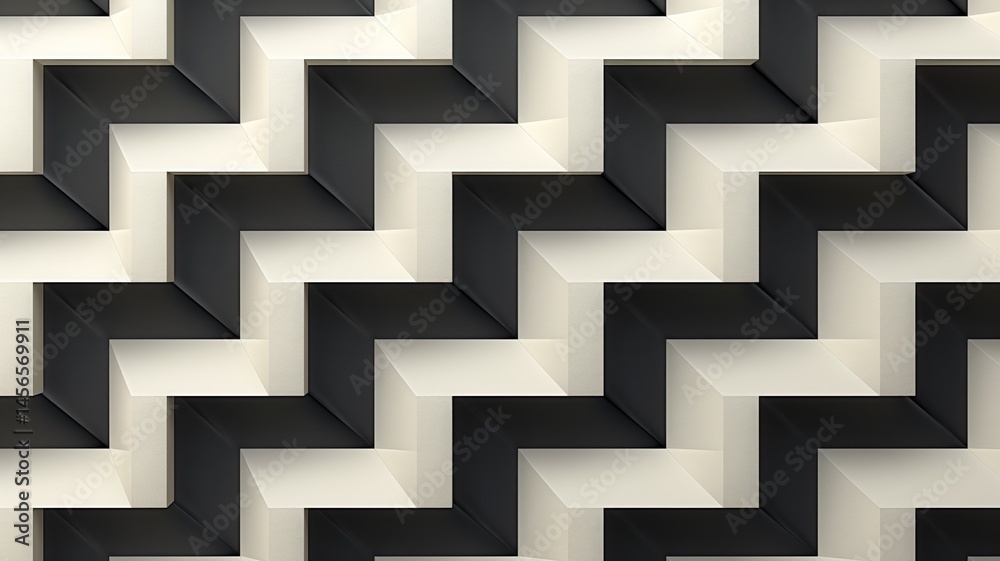 Poster abstract pattern of interlocking shapes in monochrome tones displayed on a textured background