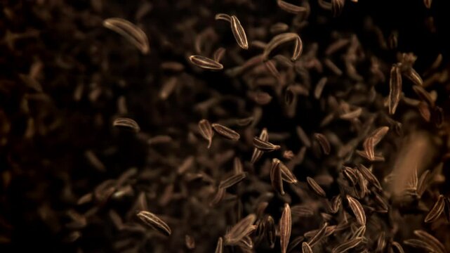 Cumin flies up and down. Filmed on a high-speed camera at 1000 fps. High quality FullHD footage