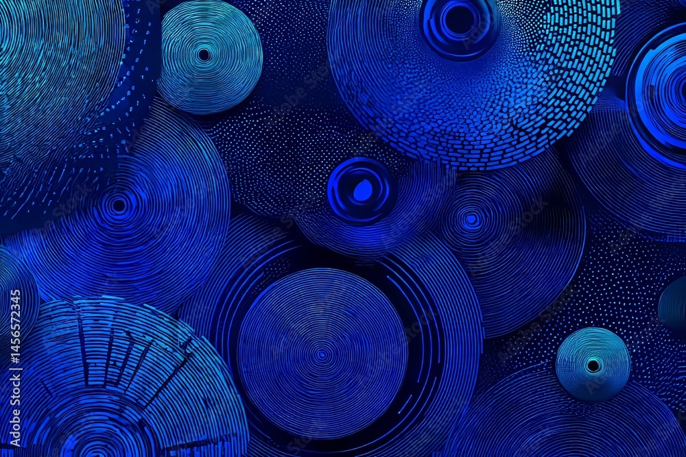 Poster The 'Hi-tech circle Blue lines glowing Tech Time Tunnel' is an abstract digital design that incorporates futuristic concepts and networked elements to create a captivating visual representation of