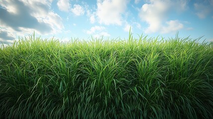 Fototapeta premium Tall green grass with a blue sky and wispy clouds filling the background