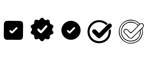 check list icon set. approved symbol, checked checkbox mark, checkmark set, editable line.  © zi_zoup