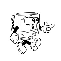 Retro character design of friendly monitor outline