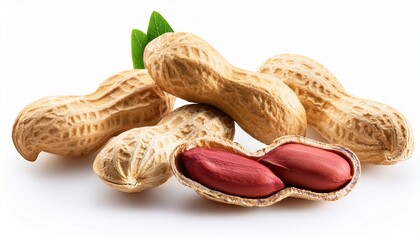 peanuts whole and half nuts isolated on white background long horizontal layout