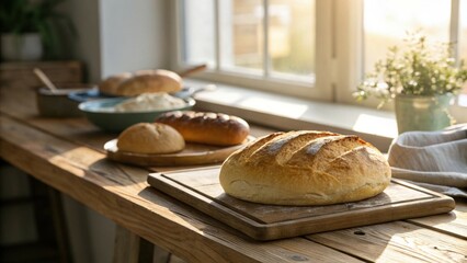 Fresh Bread & Natural Light: Wooden Table Still Life