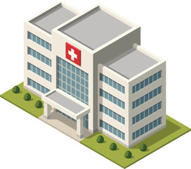 Isometric hospital building, healthcare facility