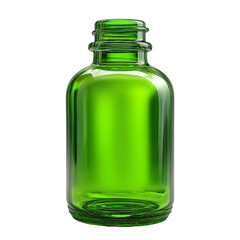 Empty green glass bottle isolated on white transparent background