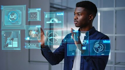 businessman looking at a virtual screen - Powered by Adobe