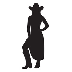 Vector silhouette set of cowgirl on white background