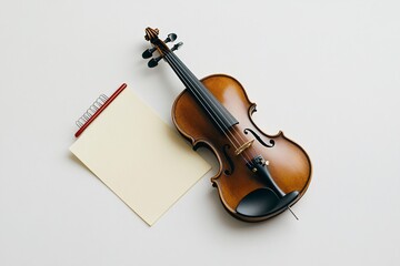 Fototapeta premium Classical Violin with Music Folder on White Background – Musical Instrument Still Life