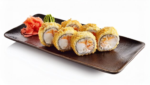 tempura sushi maki with shrimp isolated on white background