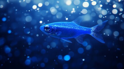 Blue fish in bokeh underwater
