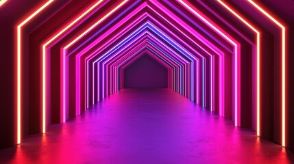 Vibrant Neon Tunnel with Colorful Lights Illuminating Hallway