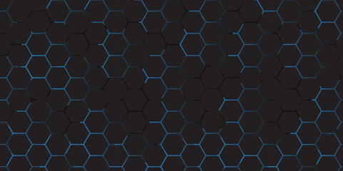 Abstract Blue Honeycomb Pattern with Blue Flowers and Tiles