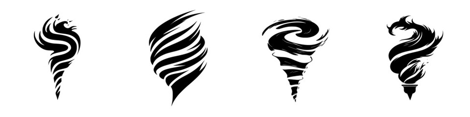 Naklejka premium Creative black and white vector illustration of swirling forms in various configurations representing motion and fluidity