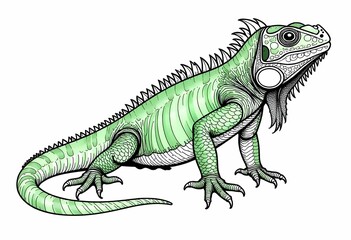 Vector illustration of an iguana with a coloring playbook style isolated in white 