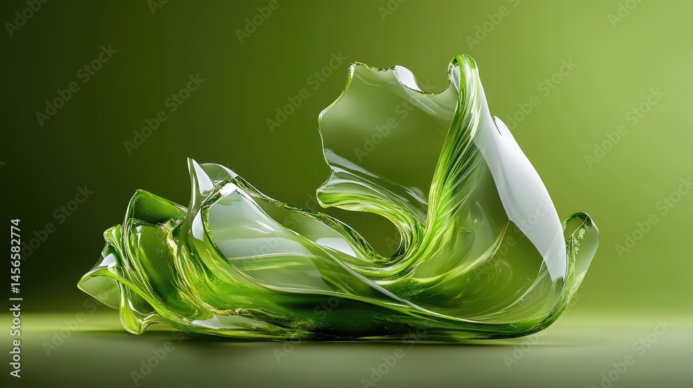 Aufkleber stylized green composition with translucent ribbon and fluid mirrored base