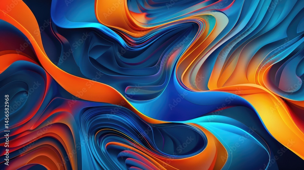 Poster digital abstract flowing waves with glowing particles and bubbles. colorful liquid design. backgroun