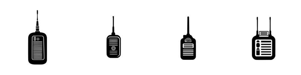 Fototapeta premium Vector illustration of four black and white communication devices showcasing different designs and features