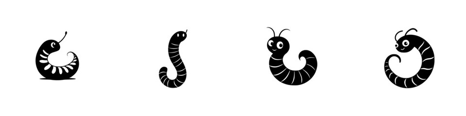 Vector illustration of charming cartoon worms with expressive faces and varying styles