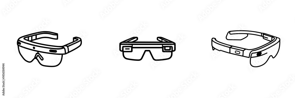 Poster vector illustration icon displaying three distinct styles of smart glasses designed for augmented re
