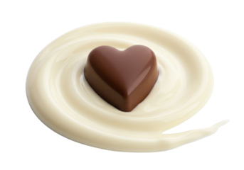 Heart shaped chocolate on cream isolated on transparent background