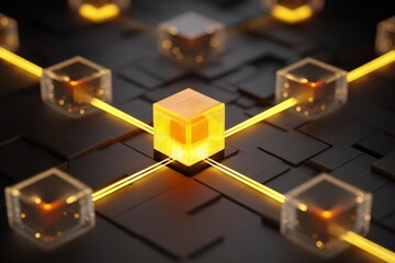 A network formed by assembling data blocks is depicted in a surreal artistic style, symbolizing the application of AI in big data analytics