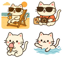 Cute summer vacation cat activities