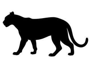 Striking Silhouette of a Panther in Profile, Walking Wildcat, Panther, Powerful Panther Silhouette, Perfect for Wildlife Design, panther, silhouette, wildlife, animal, cat, predator, jungle, savanna, 