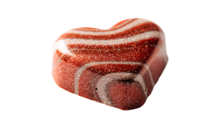 a heart shaped stone with a red and white stripe