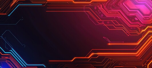 Abstract Digital Circuit Design with Neon Colorful Lines and Shapes