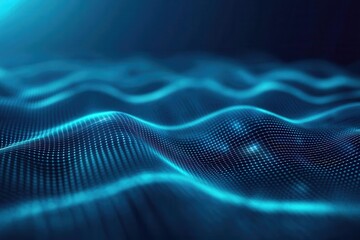 Abstract Blue Digital Waves in Motion with Dots and Light Effects