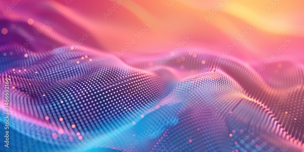 Poster 3d abstract mesh fabric with pink and blue waves. textured and fluid design. background image of red