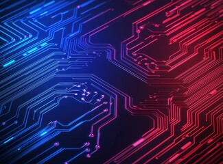 Futuristic Circuit Board with Blue and Red Light Pattern