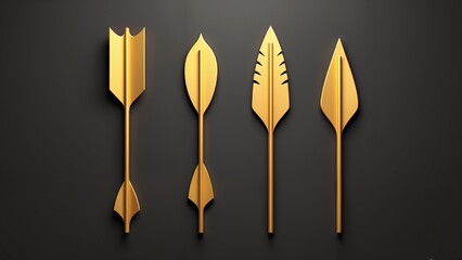 A set of four gold arrows on a black background.