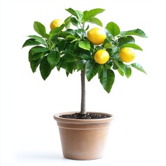 Small Potted Lemon Tree with Ripe Yellow Lemons