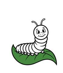 Cartoon caterpillar on a greeb leaf vector line art for coloring page or book design