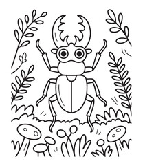 Obraz premium Bug coloring page for kids, black line art vector illustration for book design