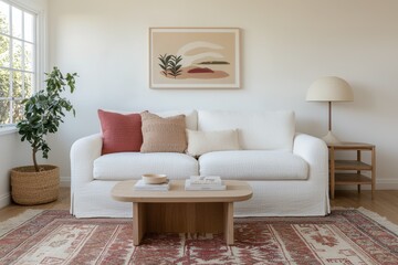Cozy Modern Living Room with Neutral Tones and Natural Elements