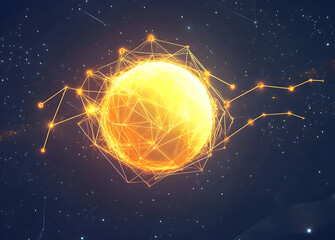 Polygonal wireframe neural network and data connection concept on low-poly dark blue business background