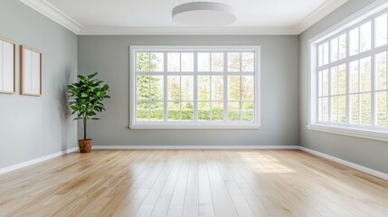 Fototapeta premium Modern Empty Room with Large Windows and Wooden Floor Design
