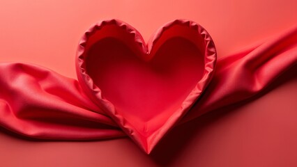 A red heart shaped pillow on a red background.