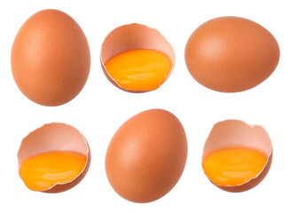 Chicken eggs and egg in eggshell half isolated, transparent PNG