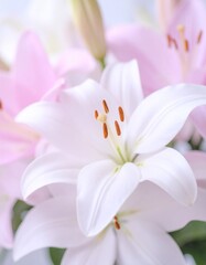 beautiful lilies in a vase, beautiful close up of flowers, shallow depth of field
