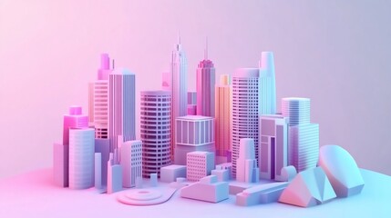 Abstract Cityscape in Pastel Colors, A Modern Architectural Visualization
