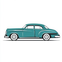 Teal Vintage Car Side Profile Minimalist Illustration