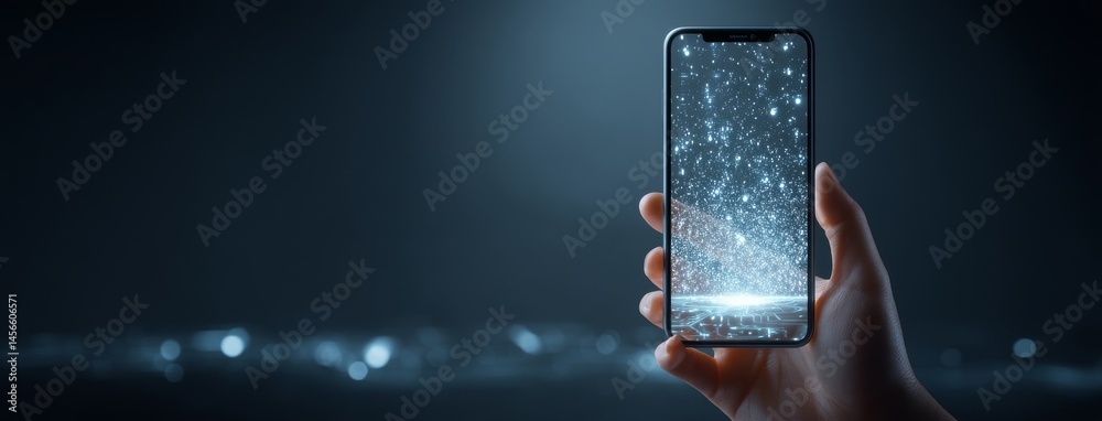 Poster a hand is shown typing on a smartphone, with empty space available for adding text, symbolizing the 