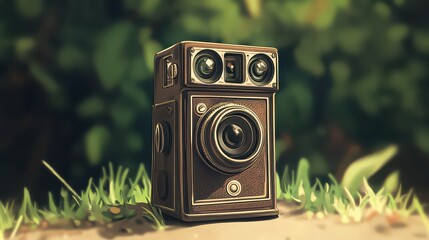 Create a vector illustration of a vintage camera.