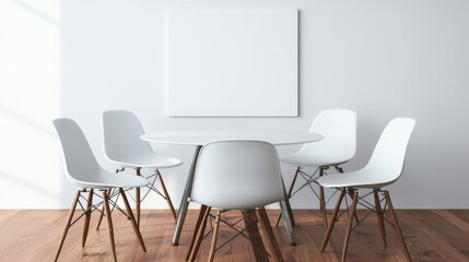 Minimalist Dining Room with White Chairs and Round Table Design