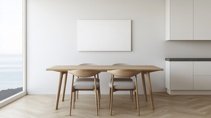Modern Minimalist Dining Area with Natural Light and Ocean View